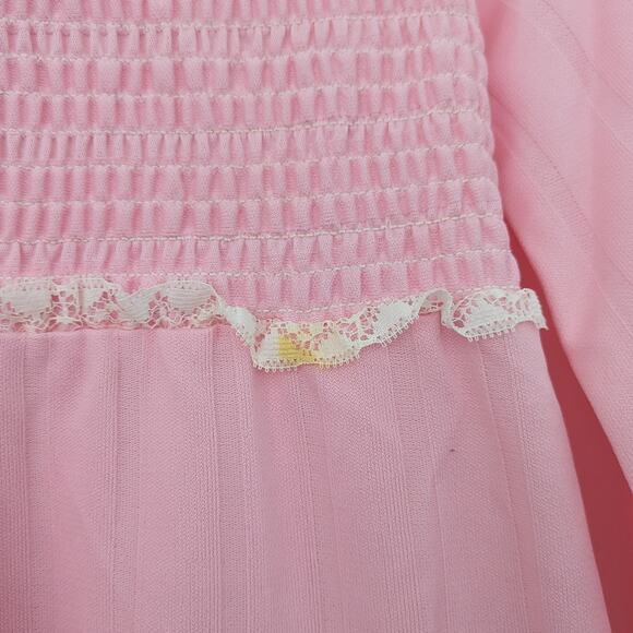 Vintage Dress Girls Size 9-10 Pink Smocked Maxi Boho Hippie Long Sleeve - Picture 4 of 8